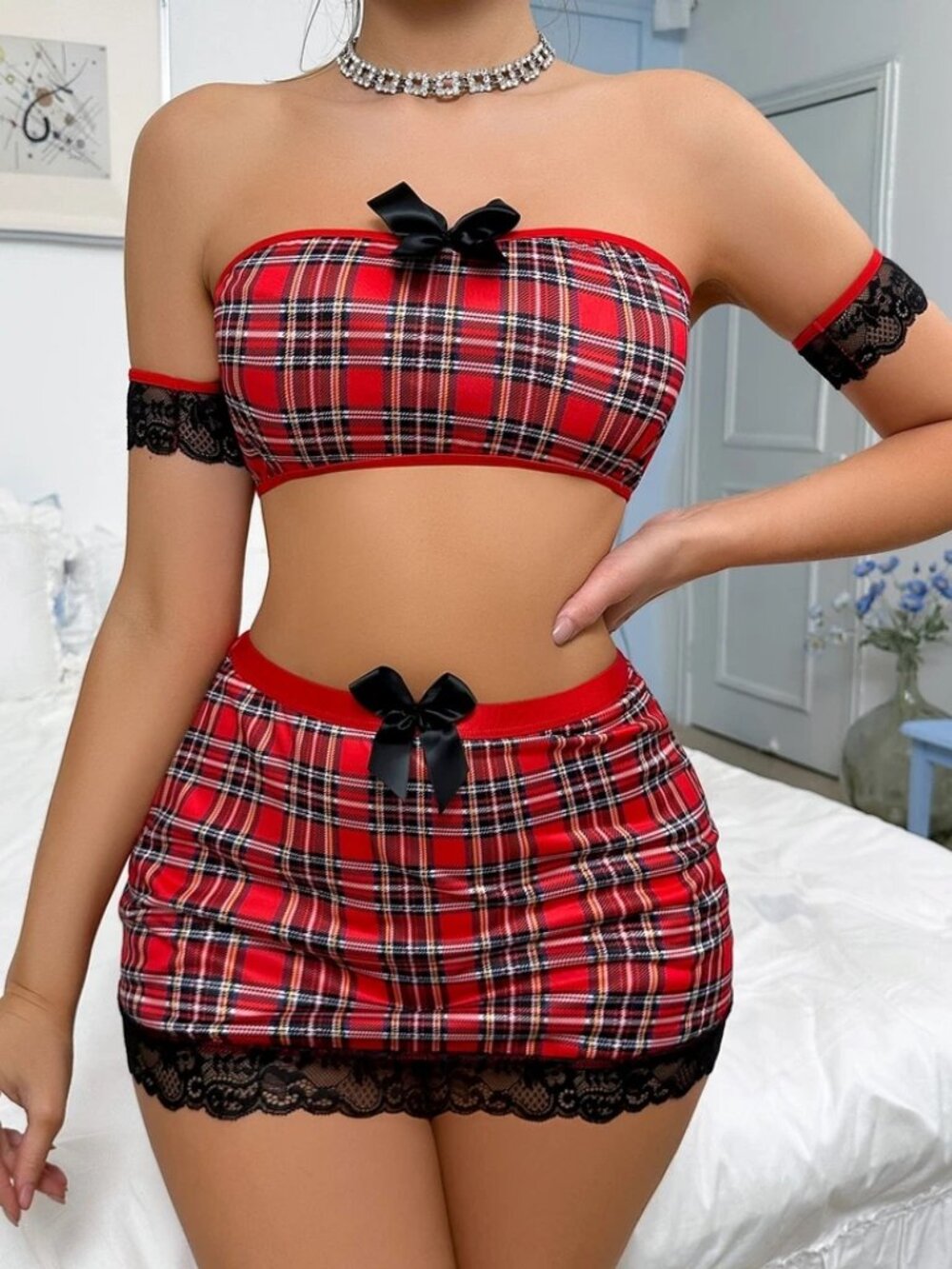 Women Sexy Tempting Hot Short Skirt Bustier Set Babydoll Lingerie Tops Skirt Set - Picture 4 of 9